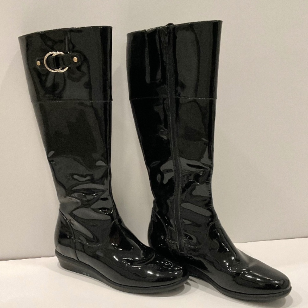 COLE HAAN NIKE-AIR Melanie Black Patent Waterproof Boots Size 7.5